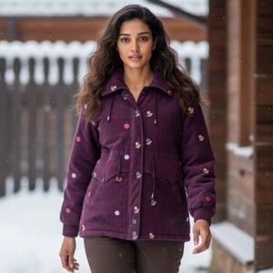 Marie Y Women's Burgandy Embroidered Jacket Size Xl